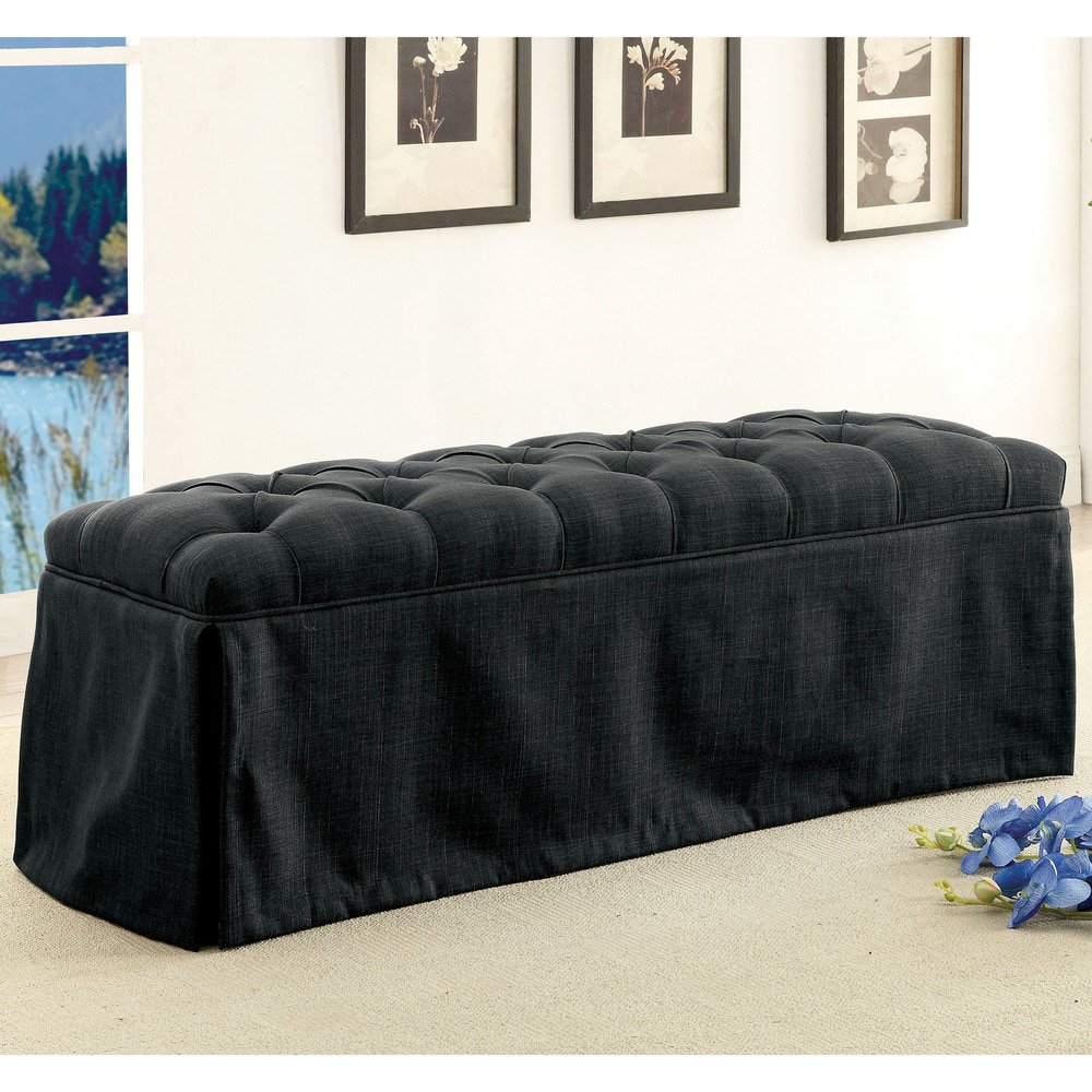 Furniture of America Vord Transitional Fabric Tufted Slipcover Bench
