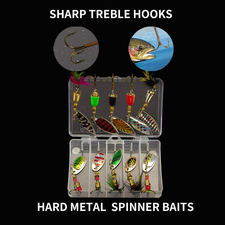 10 PCS Fishing Lure Spinner bait Bass Trout Salmon Hard Metal Spinner Baits  Kit With 1 Tackle Boxe 