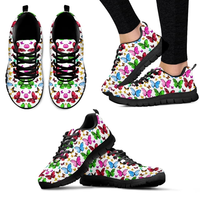 Zapatillas de plataforma cómodas con estampado de mariposas, ligeras, con cordones, para exteriores, informales, con suela negra