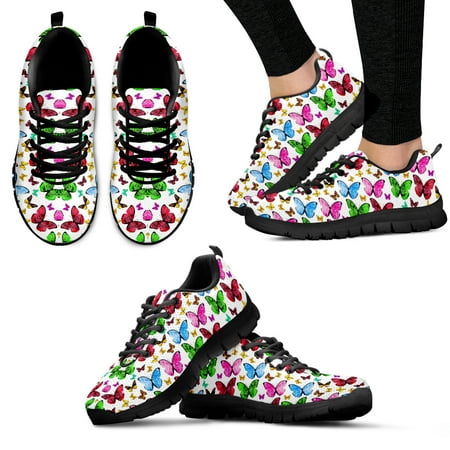 

Popular Butterfly Pattern Comfortable Platform Sneakers Lightweight Outdoor Lace Up Shoes Black Sole Casual Shoes