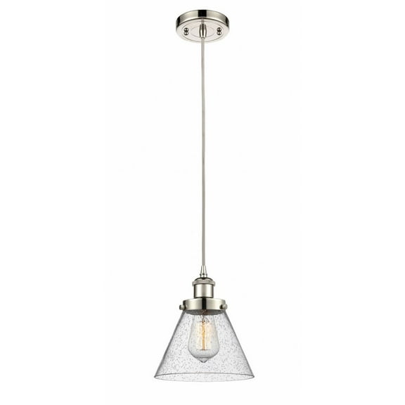 916-1P-PN-G44-Innovations Lighting-Cone - 1 Light Cord Hung Mini Pendant In Industrial Style-10 Inches Tall and 8 Inches Wide-Polished Nickel