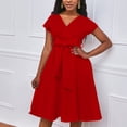thumbnail image 2 of Pisexur Robe Midi pour Femmes 2024 Manches Courtes Col en V Robe d'Été Mode Unie Robe à Tempérament, 2 of 9
