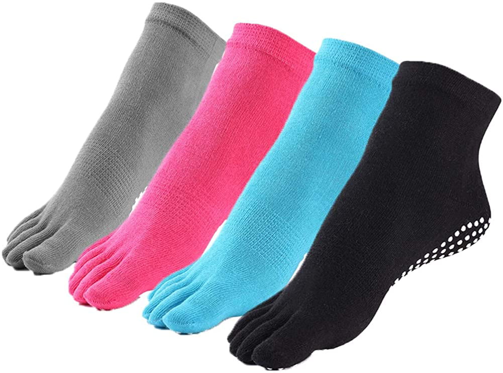 Ankle Hospital 4 Pairs Yoga Socks with Grips Non-Slip Skid Socks for Women 