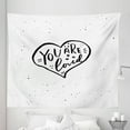 thumbnail image 1 of Romantic Tapestry, You Are Loved Hand Drawn Style Phrase in a Heart Shape with Stars and Little Dots, Fabric Wall Hanging Decor for Bedroom Living Room Dorm, 5 Sizes, Black White, by Ambesonne, 1 of 1