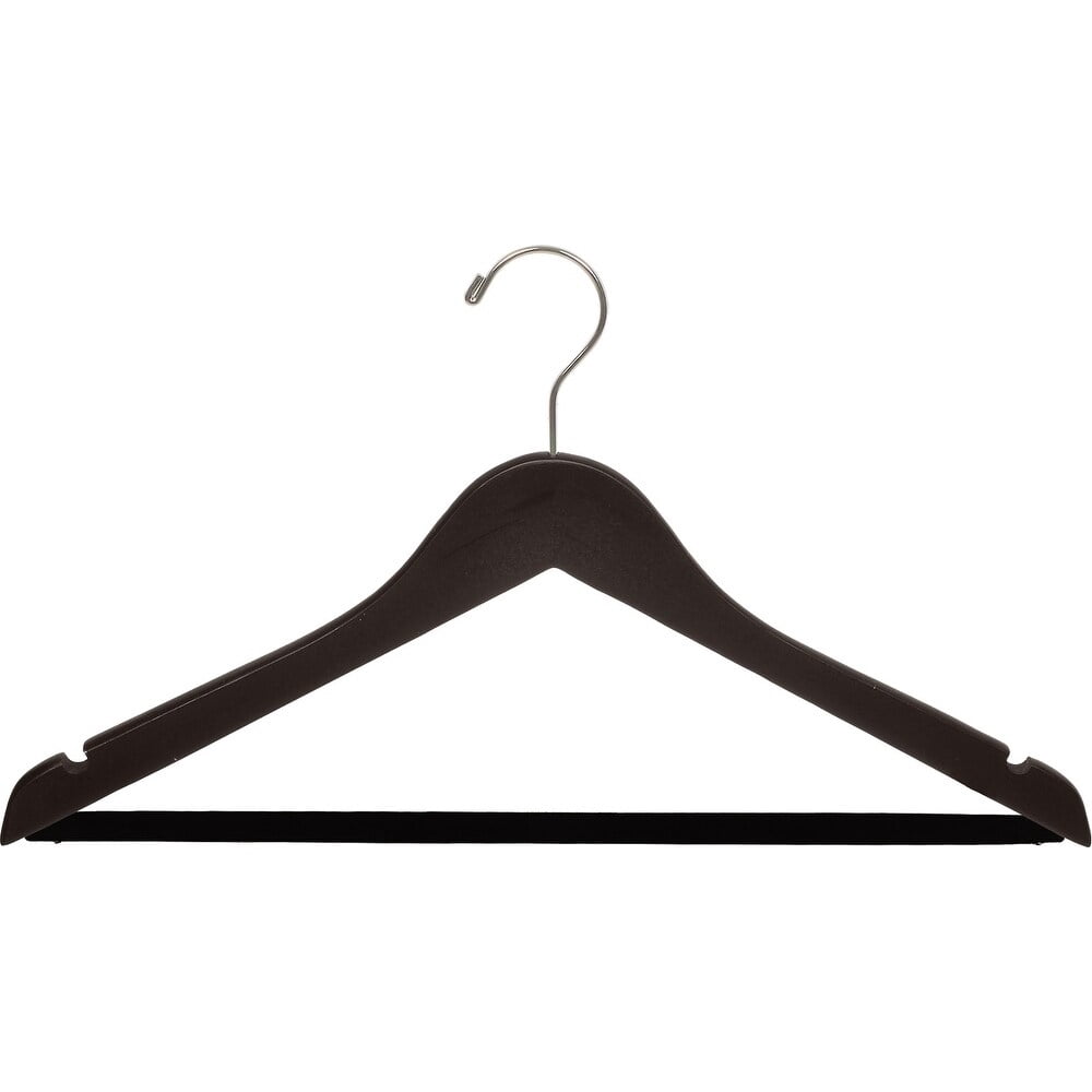 The Great American Hanger Company Espresso Finish Suit Hanger with Black Velvet Non-Slip Bar, Box of 100 Flat Hangers with Notches and Swivel Hook