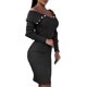 thumbnail image 1 of Vestido de suéter de manga larga acanalado con hombros descubiertos sexy para mujer Vestido de fiesta de lápiz midi de punto con cuello en V profundo / XS / Color 2 kaili Sencillez, 1 of 3