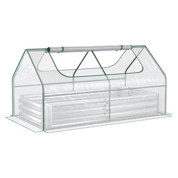 Raised Garden Bed with Greenhouse Cover 6'x3' - Outdoor Metal Planter Box - Galvanized Steel - Roll-Up Windows - for Vegetables, Herbs, Flowers - Silver