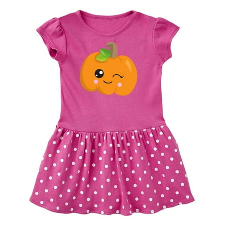

Inktastic Winking Pumpkin Orange Pumpkin Halloween Gift Toddler Girl Dress