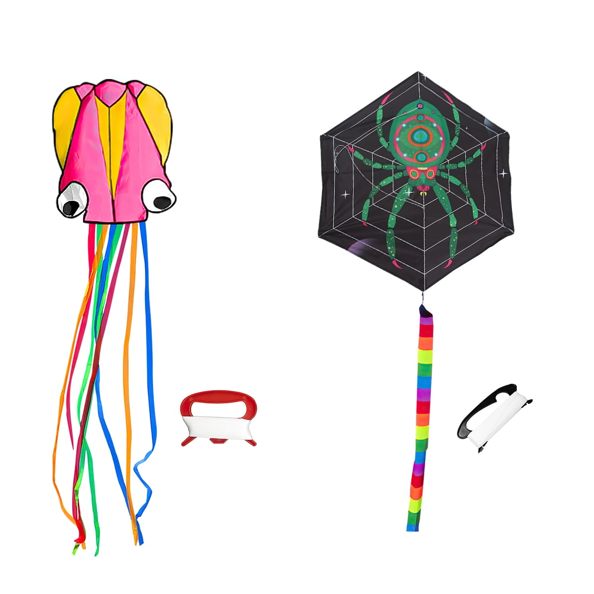 Kepooman Large Pink Octopus Kite & Green Spider-Print Kite with Tail & Lines, 2 Pack Easy Flyer Kites for Family Outdoor Game Activities Kepooman Large Pink Octopus Kite & Green Spider-Print Kite with Tail & Lines, 2 Pack Easy Flyer Kites for Family Outdoor Game Activities