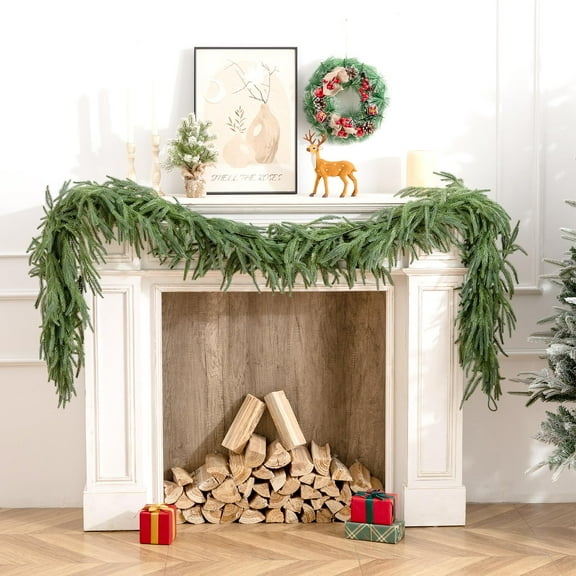 COOKEY 6FT Christmas Garlands Norfolk Pine Garland, Real Touch Artificial Faux Greenery Garland for Holiday Indoor Outdoor Decor