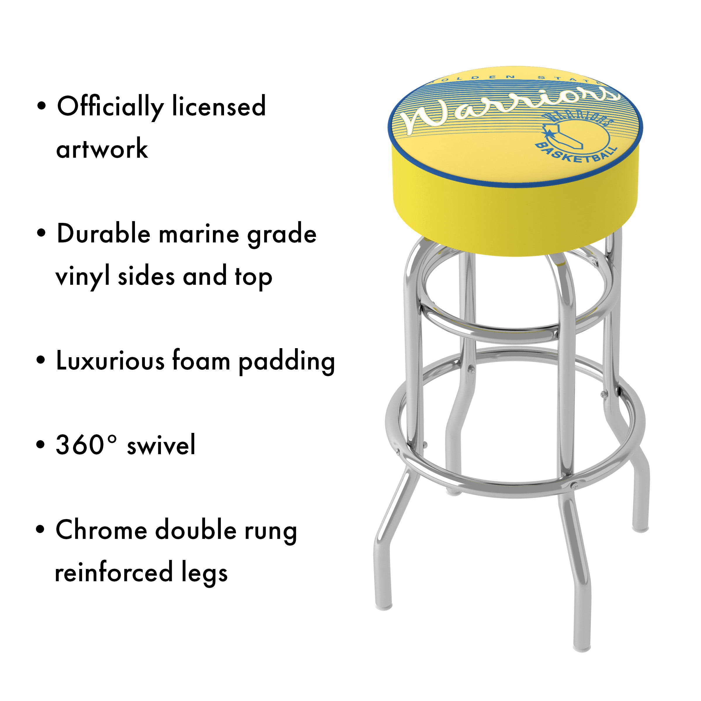 Trademark Gameroom Golden State Warriors Hardwood Classics Bar Stool with Padded Seat