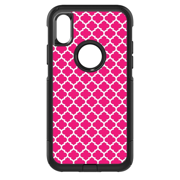 DistinctInk Custom SKIN / DECAL compatible with OtterBox Commuter for iPhone XR (6.1" Screen) - Hot Pink White Moroccan Lattice