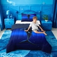 thumbnail image 4 of meiyoeat Sparkling Print Shark Twin Comforter Sets For Boys,Coastal Ocean Style Bedding Set For Kids,Navy Blue Reversible,2pcs, 4 of 7