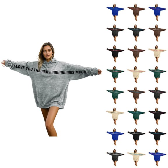 Men Women Oversized Hoodies 2026 Trendy Long Sleeve I Love You This Much Valentines Sweatshirt with Pockets for Couples