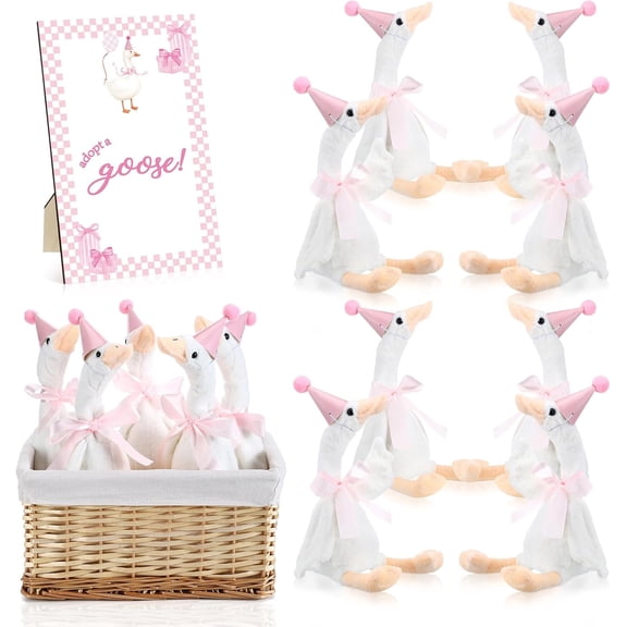 8 Pcs Goose Birthday Decorations, Plush Goose Toy Set, Including Hats and Wooden Table Decorations, Perfect for Birthday Party Decorations