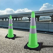 BESEA 8 Pack 28 inch PVC Traffic Cones, Green Safety Cone with 6 inch Reflective Collar for Driveway