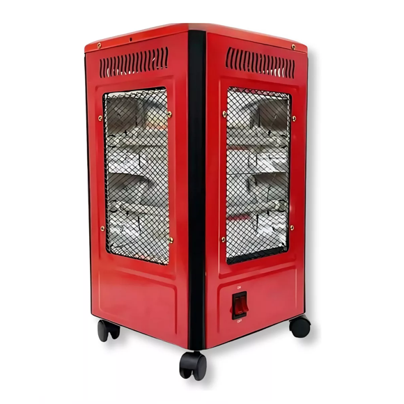 Calentador 4 Lados Good Home De Cuarzo 2000w Con Ruedas Rojo