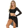thumbnail image 2 of JanJean Women Ballet Dance Floral Lace Crop Top with High Low Skirt Lyrical Dance Dress Performance Black M, 2 of 6