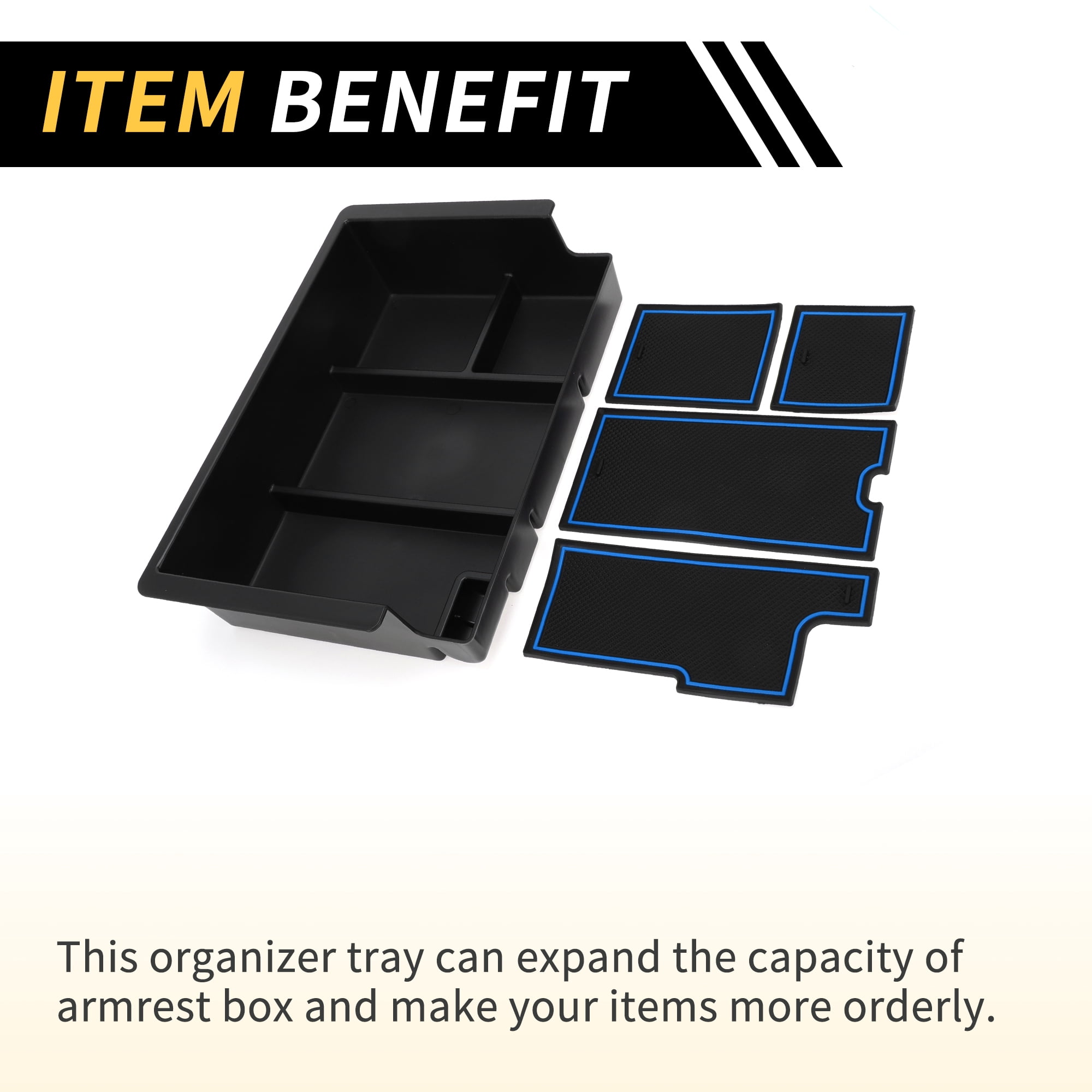 Unique Bargains Full Center Console Organizer Tray for Chevy Silverado for GMC Sierra 2500 3500 HD Yukon 15-19 Armrest Storage Box Insert Tray Full Console w/Bucket Seats ONLY Plastic Black Blue