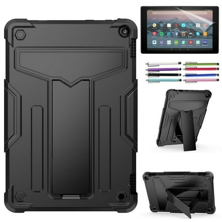 Epicgadget Case for Amazon Fire HD 10 / Fire HD 10 Plus Tablet 10.1  (11th Generation  2021 Released)- Shockproof Rugged Hybrid Cover with Kickstand + 1 Screen Protector and 1 Stylus (Black/Black) Dual Layer Protective Cover Hybrid Case For Amazon Fire HD 10 and Amazon Fire HD 10 Plus 10.1 inch Tablet (Latest Model  2021 Release)