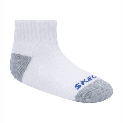 Skechers Kids Boys' 10 Pack 1/2 Terry Qtr Crew Socks, White/Blue, 5-6.5