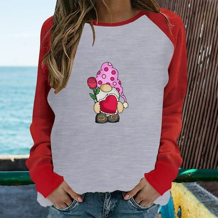

Juebong Women Valentine s Day Pullover Sweatshirts Heart Letter Print Long Sleeve Crewneck Loose Spring Sweater Tops Gray shirts for women XL