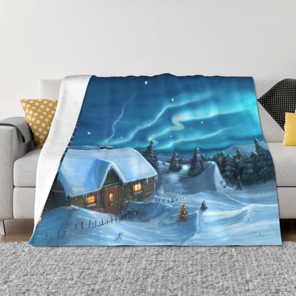 Throw Blanket for Couch - Cottage Snow Northern Lights Soft Comfy Lightweight Cozy Warm Throw Blanket, Fuzzy Plush Flannel Blanket & Throws for Sofa and Bed All Season