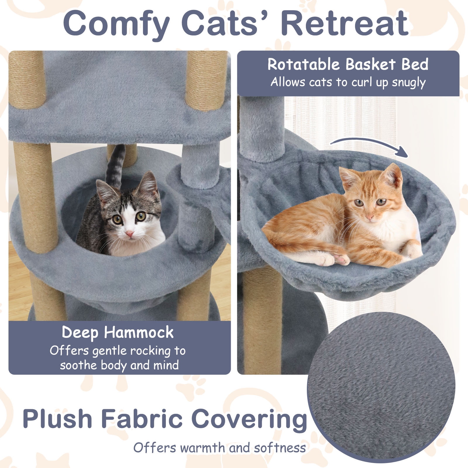 Gymax 48'' Tall Cat Towel w/Cat Nest Scratching Posts Ball Top Perch Hanging Ball