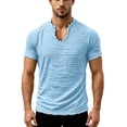 thumbnail image 4 of Homeyce Men's Cotton Linen Short Sleeve Shirts Vintage Distressed T Shirts Raw Edge V Neck Basic Tee Tops,Blue L, 4 of 6