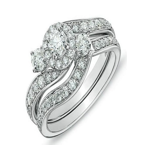 Delightful Halo Cheap Diamond Bridal Ring Set 1 Carat Diamond on 10k Gold