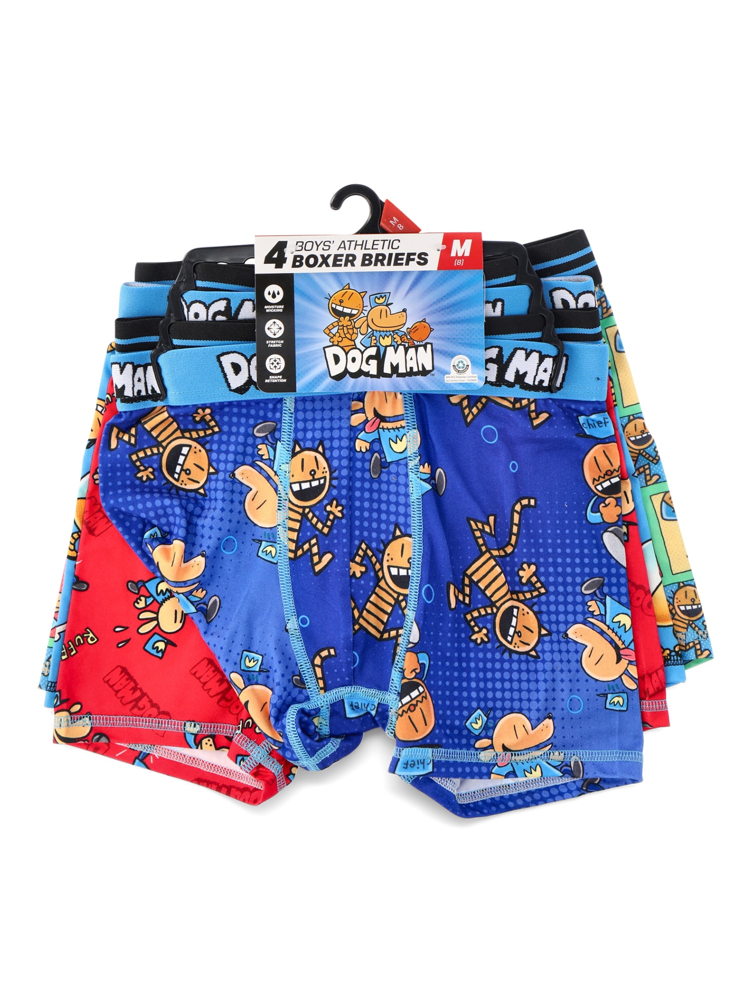Dog Man Boys Boxer Briefs Underwear, 4-Pack, Sizes XS-XL