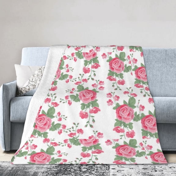 Wijzvio Beautiful Pink Flower Throw Blanket Soft Fuzzy Fleece Blanket For Couch Bed Living Room Decoration 40"X30"