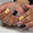 thumbnail image 1 of Set de uñas postizas QQPPOLIU 3D con strass y mariposas, forma cuadrada, 1 of 8