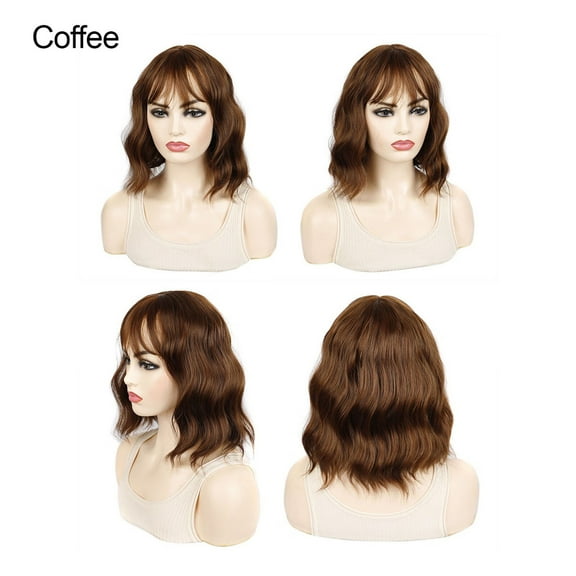 SUCS Women Short Wavy Bob Silky Wavy Synthetic Heat Resistant Wig with Natural Bangs