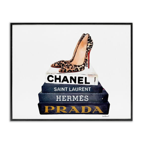 The Stupell Home Decor Collection Fashion Books with Leopard Heels Framed Giclee Wall Art