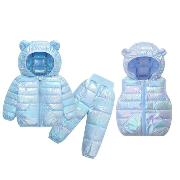 RMGVDSD Toddler Baby Boys Girls Snowsuit Set Winter Warm Coat Long Sleeve Bear Ear Hooded Puffer Down Jacket And Snow Pants With Vest 3Pcs Outfits Fashionable Cute 4-5 Years