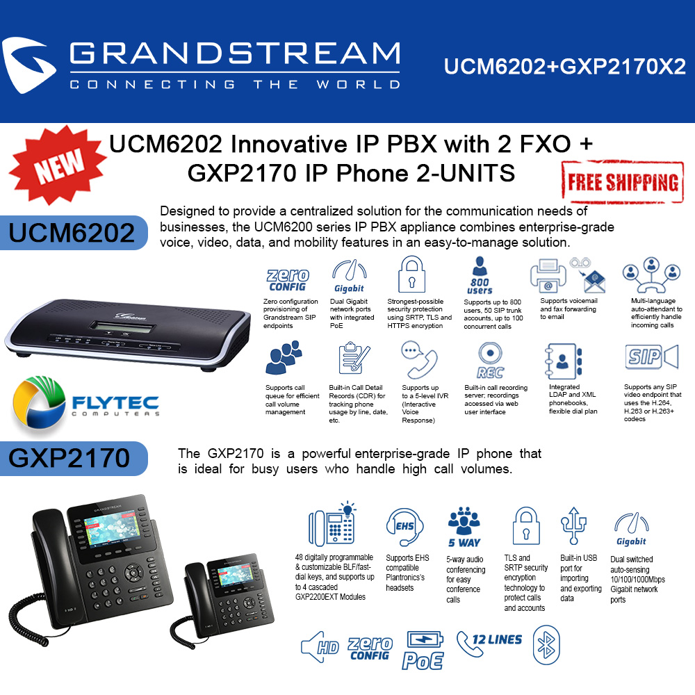 Grandstream Ucm62 Ip Pbx With 2 Fxo Gxp2170 2 Units Ip Phone Walmart Com Walmart Com