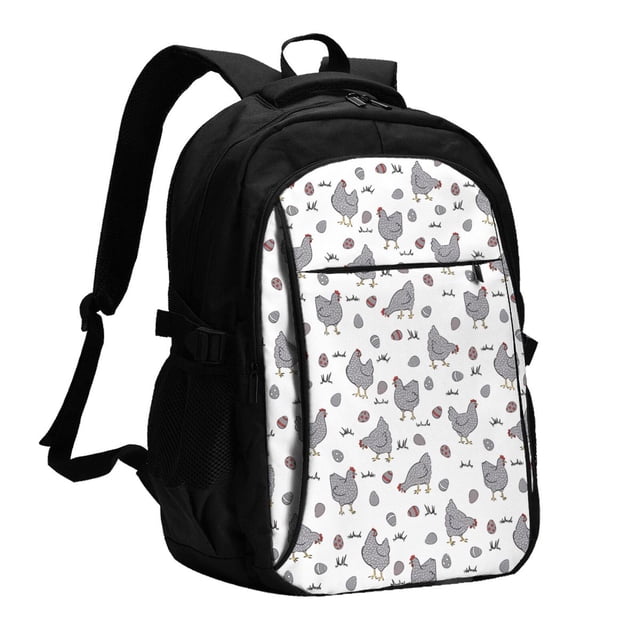 Balery Funny Chicken Mochila con carga USB para hombre y mujer - Mochila impermeable y antirrobo para laptop con puerto USB para viajes, trabajo