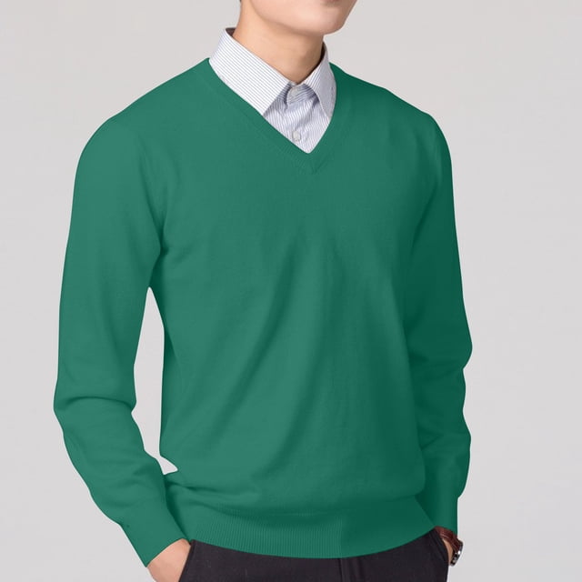 RKSTN Men's Sweater Solid Color Long Sleeve V Neck Versatile Knit Comfortable Loose Fit Pullover Sweater Fall Winter Fashionable Style