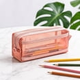 thumbnail image 5 of Mesh Zipper Pencil Pouch, Double Layer Transparent Exam Case, Large Capacity Stationery Organizer, for Students Back to School Supplies, Pink, 5 of 7