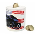 thumbnail image 3 of Teen Room Piggy Bank, Man on Motorcycle Riding American Flag Backdrop National United States Grunge, Ceramic Coin Bank Money Box for Cash Saving, 3.6" X 3.2", Multicolor, by Ambesonne, 3 of 4