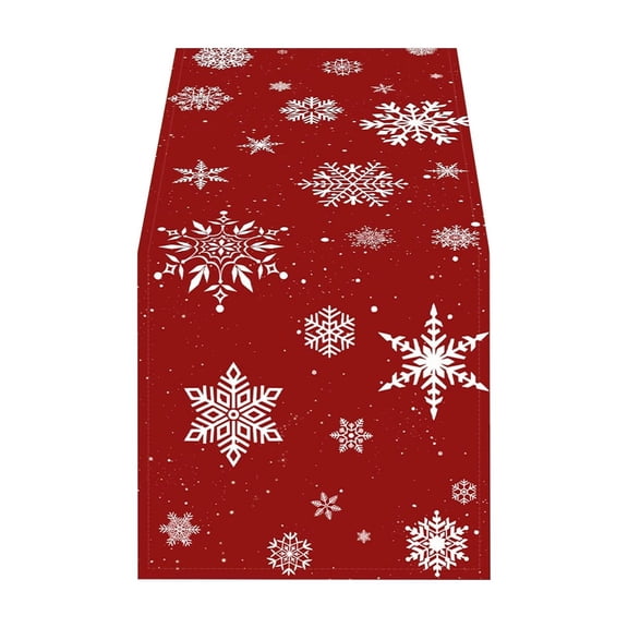 SLYNSHome Christmas Snowflake Table Runner, Red Holiday Table Flag, Winter Theme Tablecloth for Dining Room Kitchen Home Party Decor