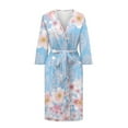 thumbnail image 3 of Yuyamidu Cherry Blossom Womens Bath Robes Female Kimono Robe for Women Plus Size L Lightweight Nightgowns Girls Loungewear Dress Soft Long Bathrobe, Blue, 3 of 7