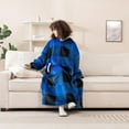 thumbnail image 5 of HBlife Oversized Long Wearable Blanket Hoodie for Adult, Thick Sherpa Sweatshirt with Elastic Sleeves and Giant Pockets Super Warm and Cozy Fuzzy Plush Fleece Blanket Jacket, Plaid Blue, 5 of 7
