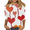 thumbnail image 2 of Xdegoge Cute Heart Shirts for Women 3/4 Sleeve Tops Holiday Valentine Tshirts Crew Neck Fashion T Shirt Dressy Casual Blouses Going Out Outfits, 2 of 6