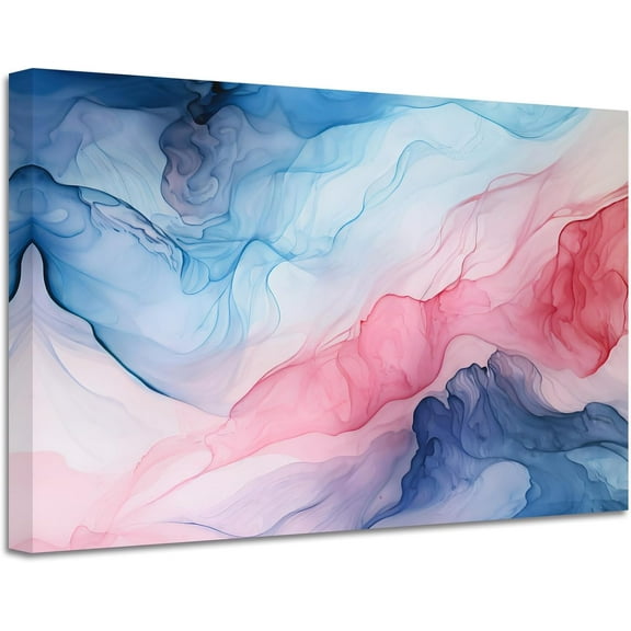 ZHONGYUTONG Abstract Wall Decor Blue and Pink Painting Prints Abstract Watercolor Texture Canvas Picture Modern Home Decor Artwork Framed (12.00" x 18.00")