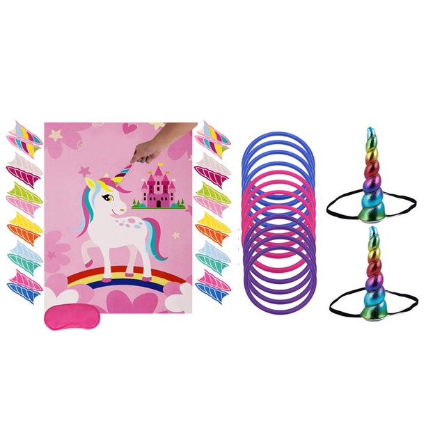 Unicorn Party Game Set,Unicorn Ring Toss Game Pin The Horn on The