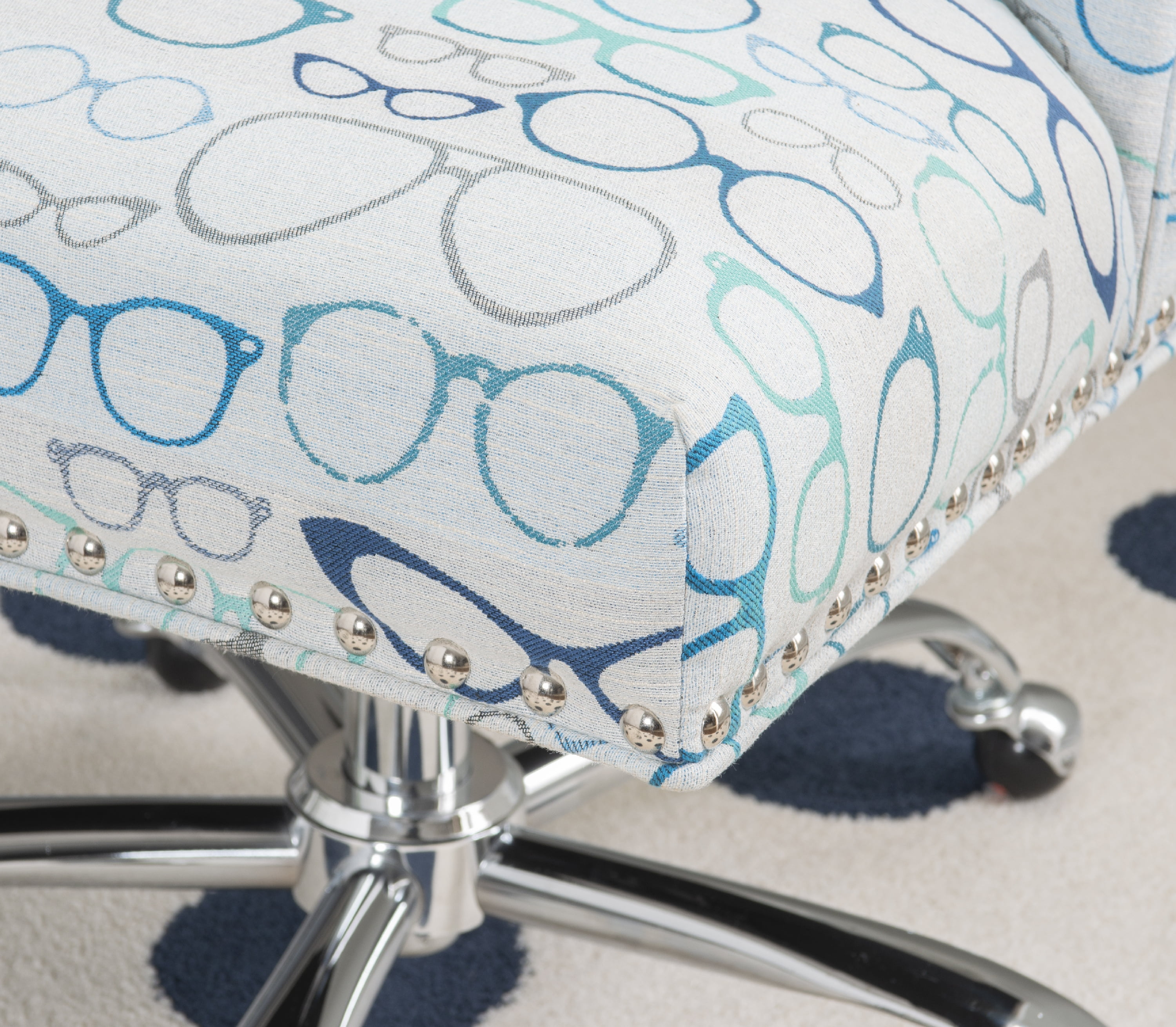 Linon Draper Wood Upholstered Glasses Office Chair in Blue