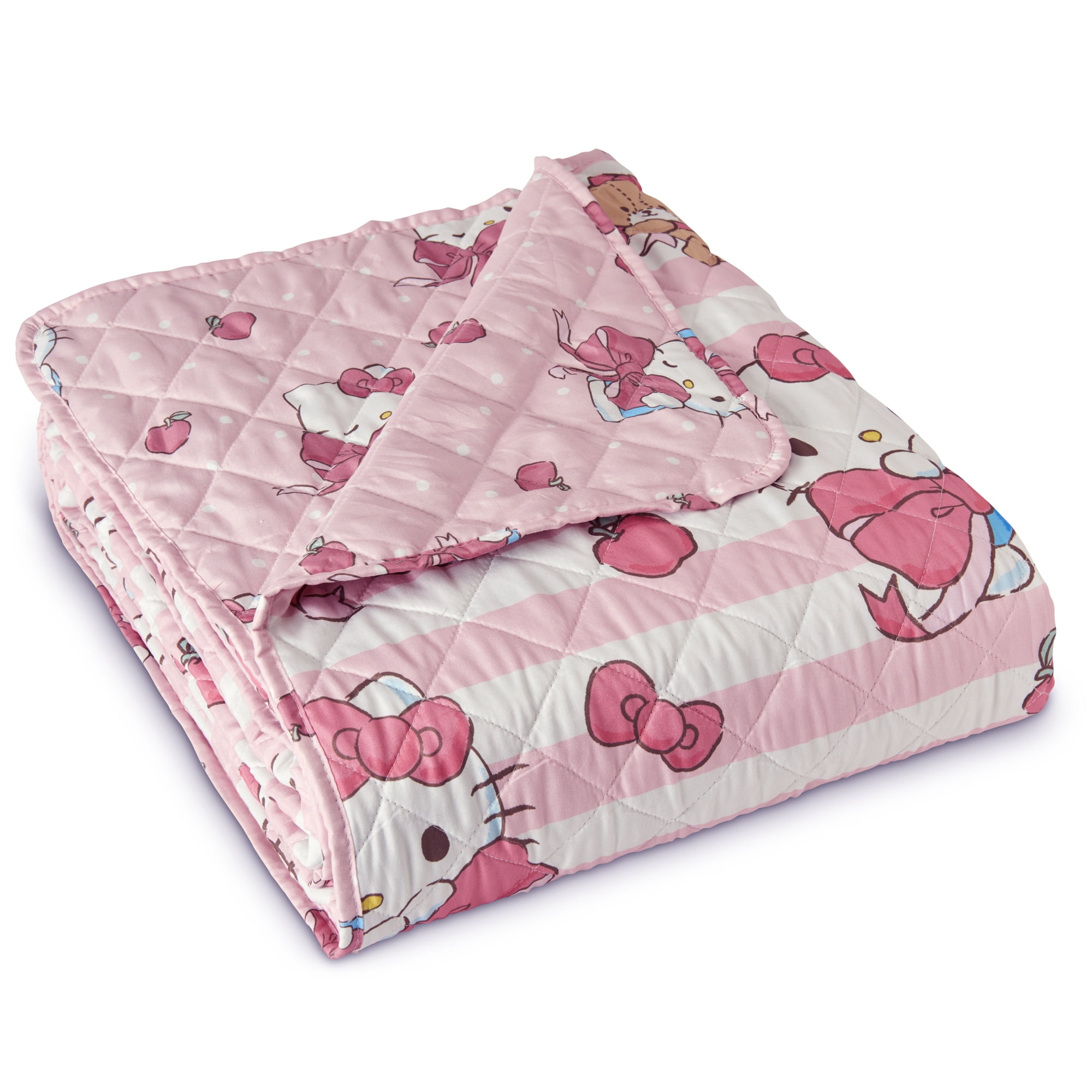 Hello Kitty Gentle Kittens Twin/Full Reversible Microfiber Quilted Blanket, 62x90 inches