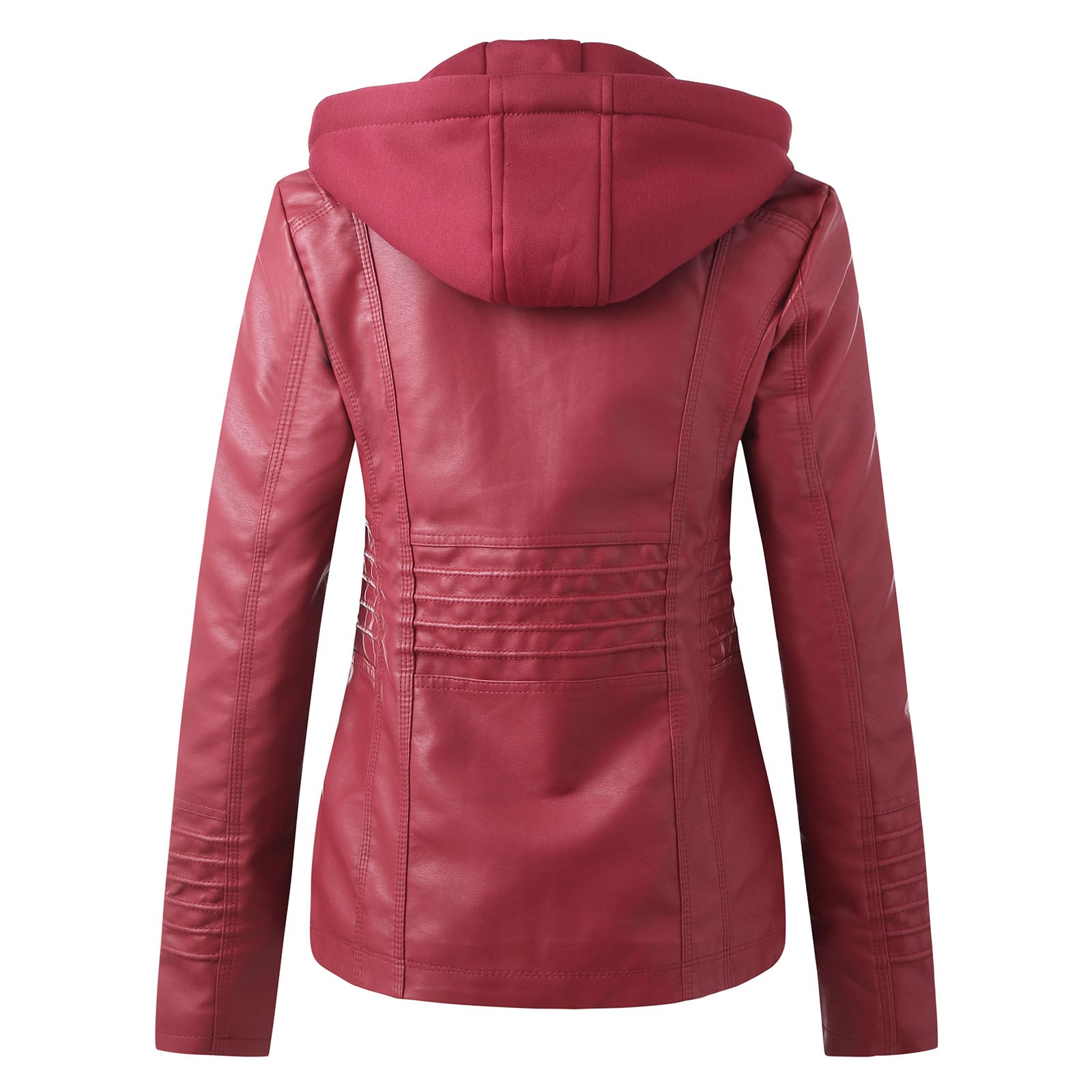 Bescita Women's Slim Leather Stand Collar Zip Motorcycle Suit Belt Coat Jacket Tops - image 2 of 5